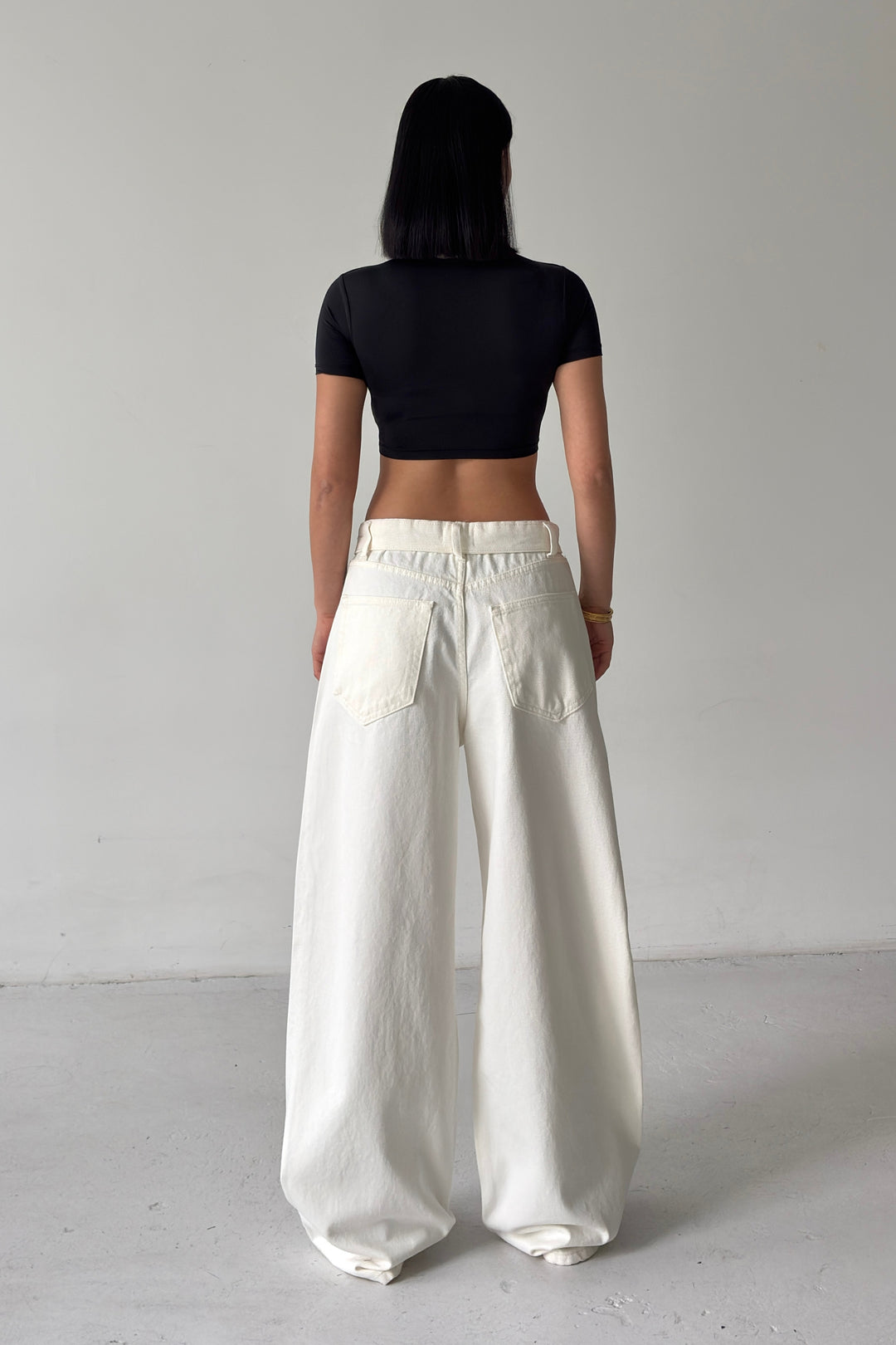 Routines Folded Waist Baggy Jeans - Cream 1480-9 - ROUTINES