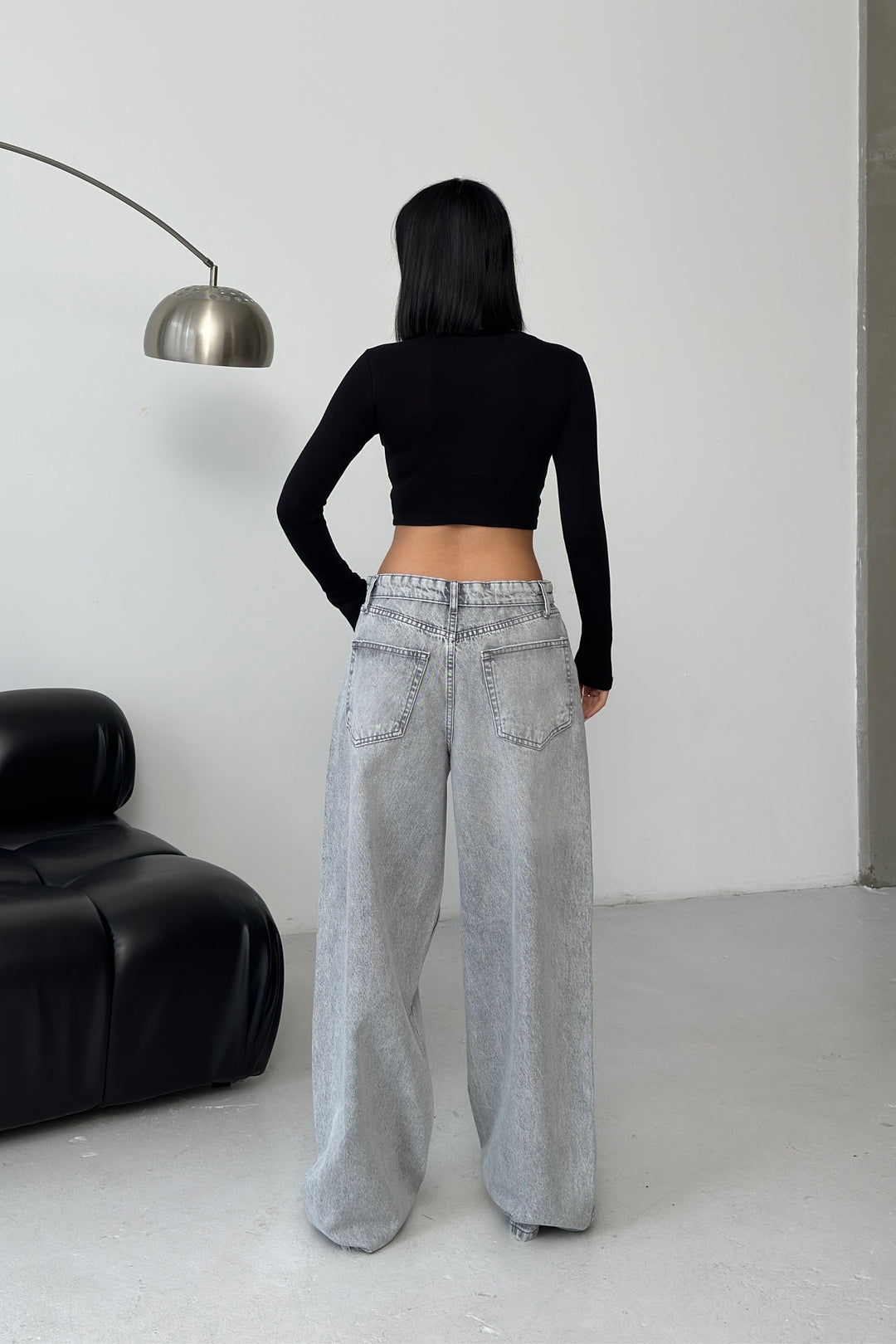 Routines Folded Waist Baggy Jeans - Grey 1480-4 - ROUTINES