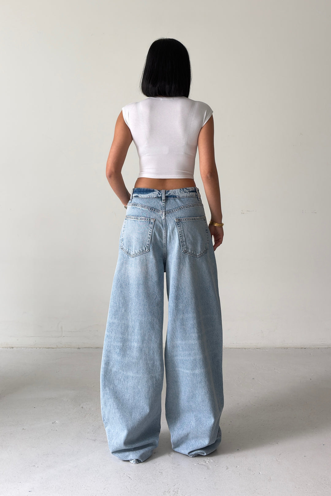 Routines Folded Waist Baggy Jeans - Light Blue 8185 - ROUTINES