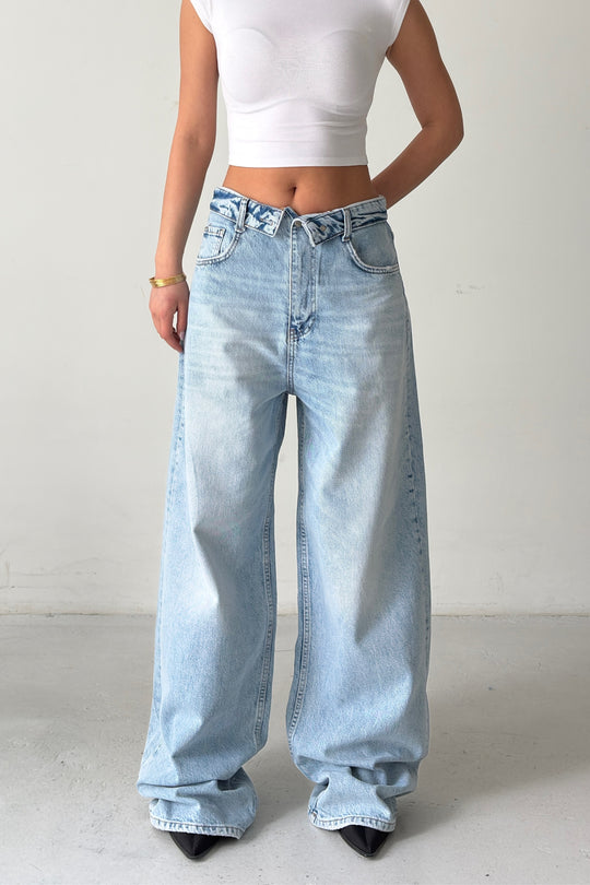 Routines Folded Waist Baggy Jeans - Light Blue 8185 - ROUTINES