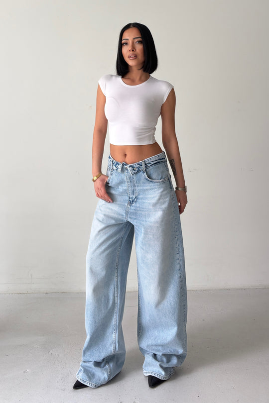 Routines Folded Waist Baggy Jeans - Light Blue 8185 - ROUTINES