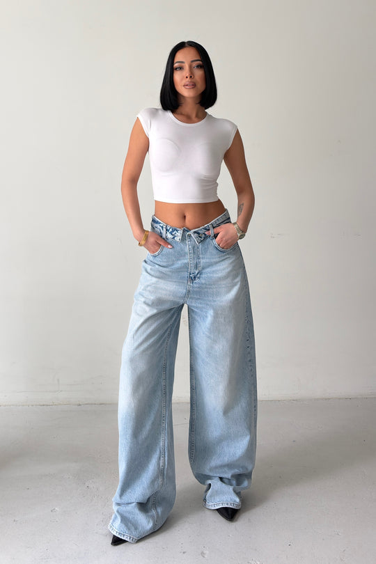 Routines Folded Waist Baggy Jeans - Light Blue 8185 - ROUTINES
