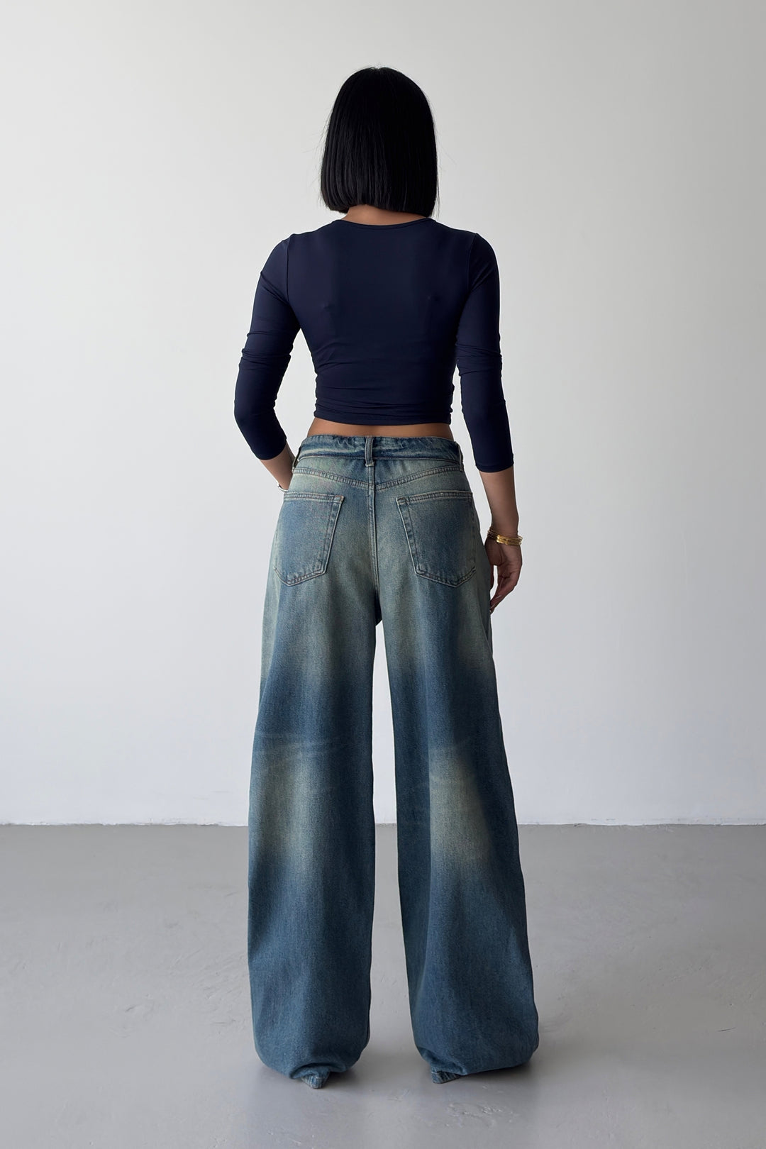 Routines Folded Waist Baggy Jeans - Vintage Blue 1480-13