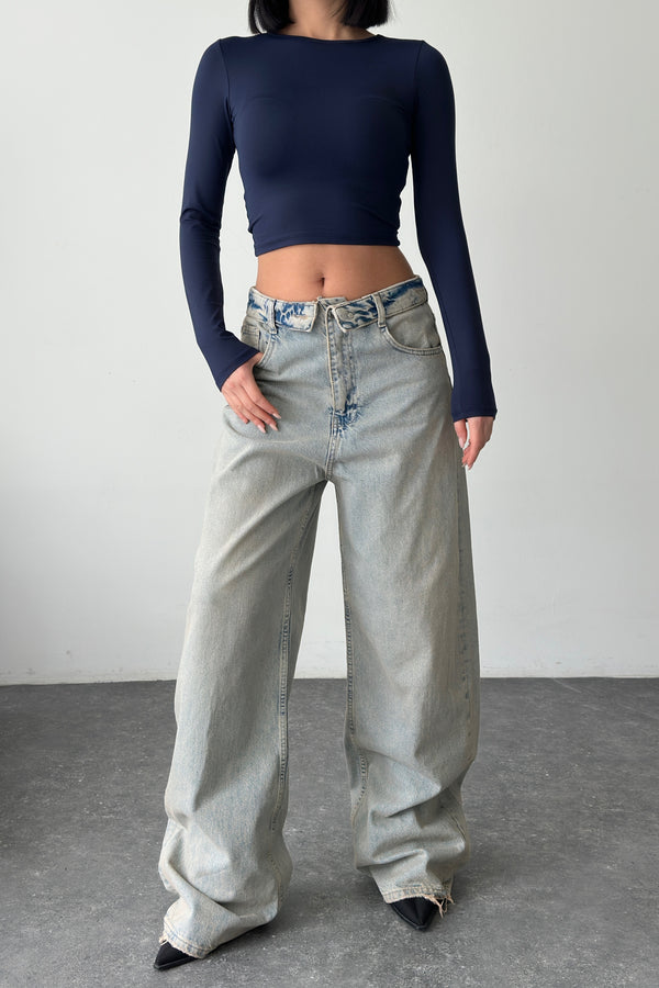 Routines Folded Waist Baggy Jeans - Vintage Tint 3721 Jeans Routines Fashion