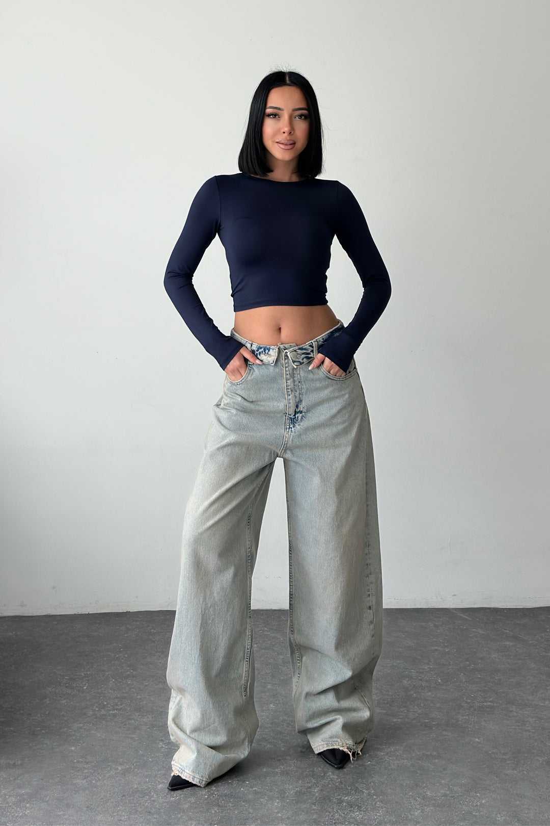 Routines Folded Waist Baggy Jeans - Vintage Tint 3721 Jeans Routines Fashion