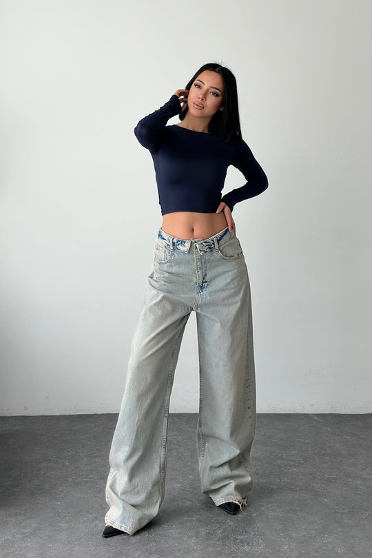 Routines Folded Waist Baggy Jeans - Vintage Tint 3721 Jeans Routines Fashion