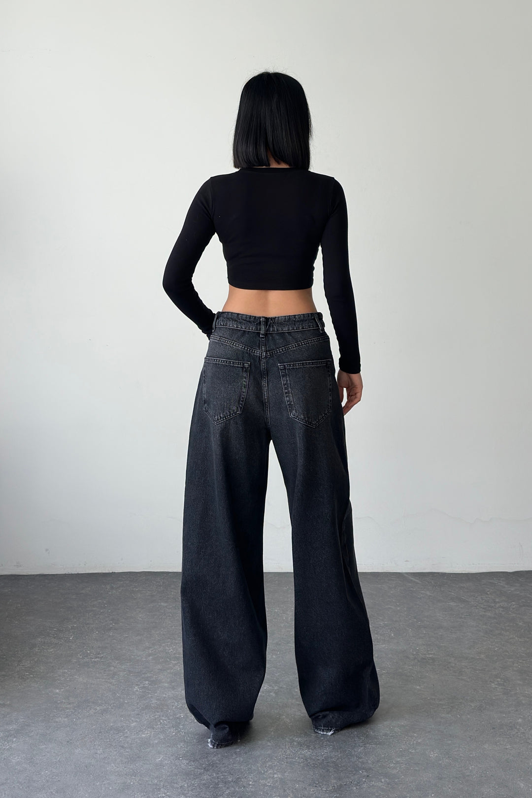 Routines Folded Waist Baggy Jeans - Washed Black 3724 Jeans Routines Fashion