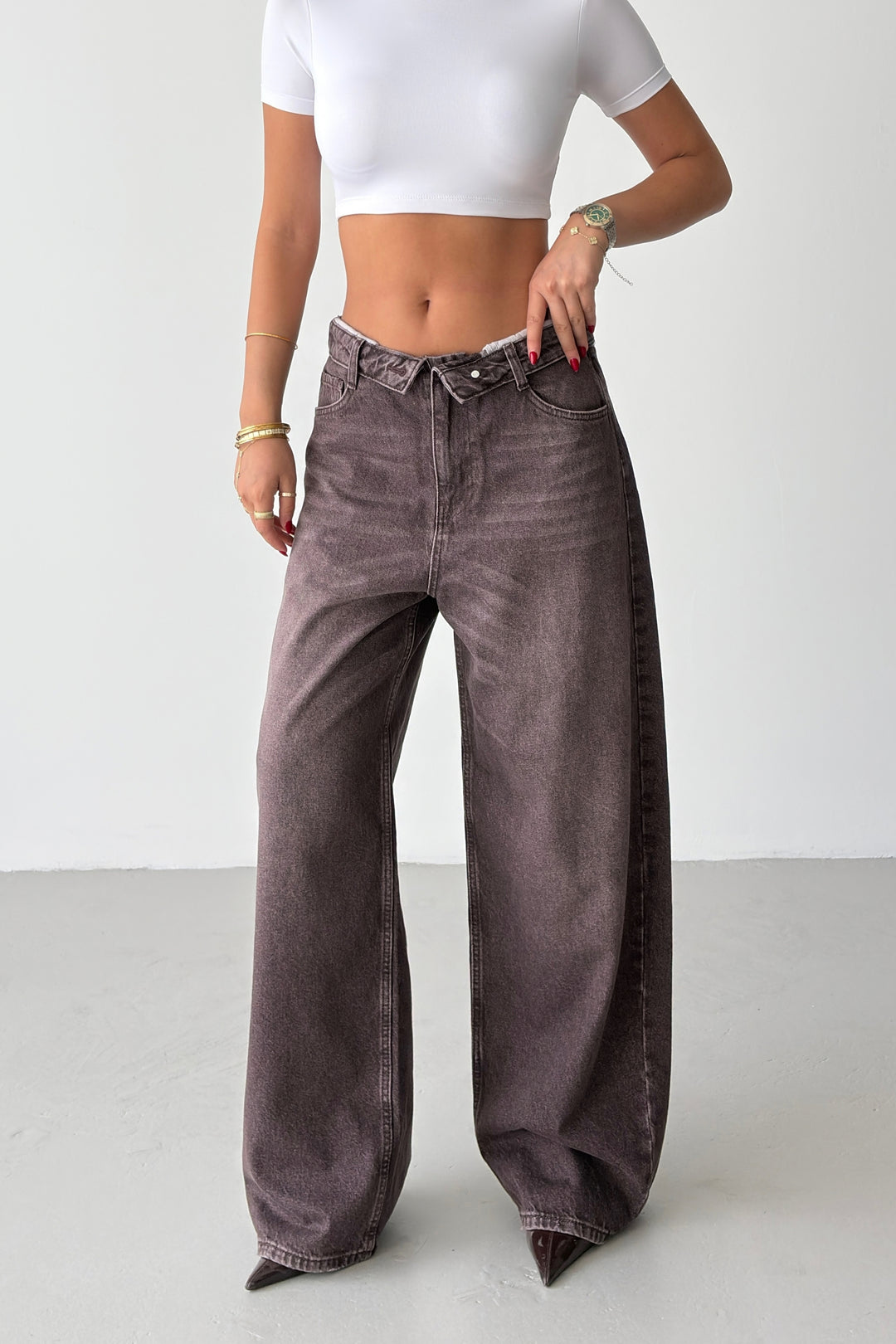 Routines Folded Waist Jeans - Brown 4545