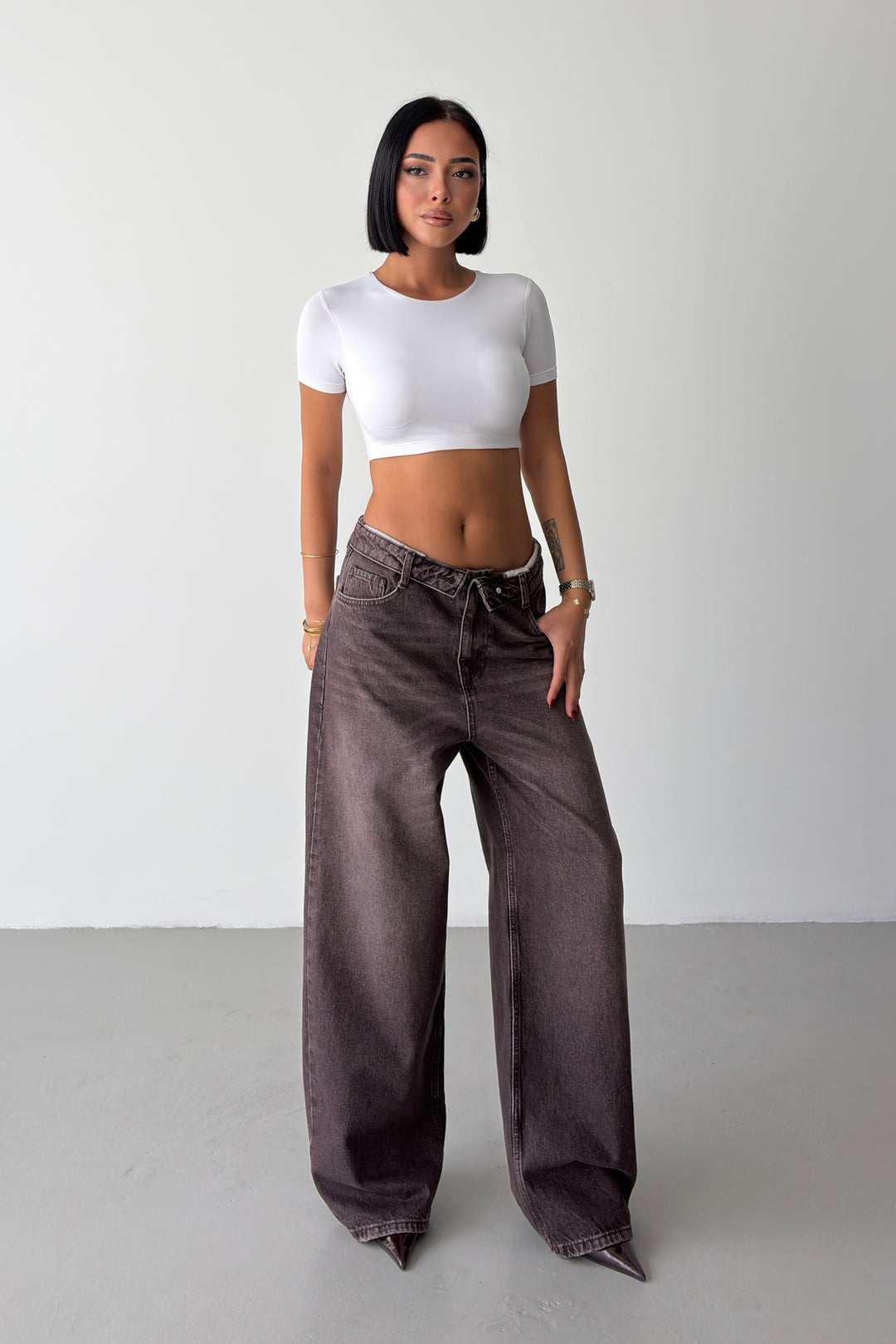 Routines Folded Waist Jeans - Brown 4545