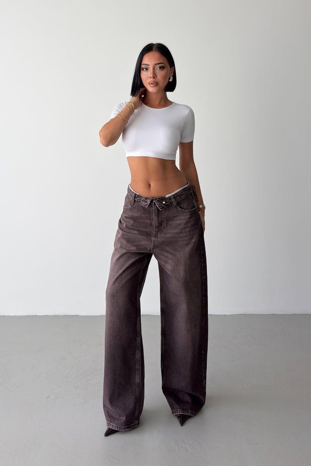 Routines Folded Waist Jeans - Brown 4545