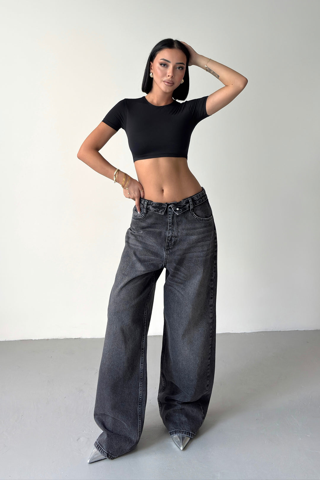 Routines Folded Waist Jeans - Washed Black 4545