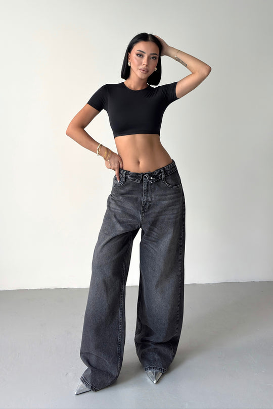 Routines Folded Waist Jeans - Washed Black 4545