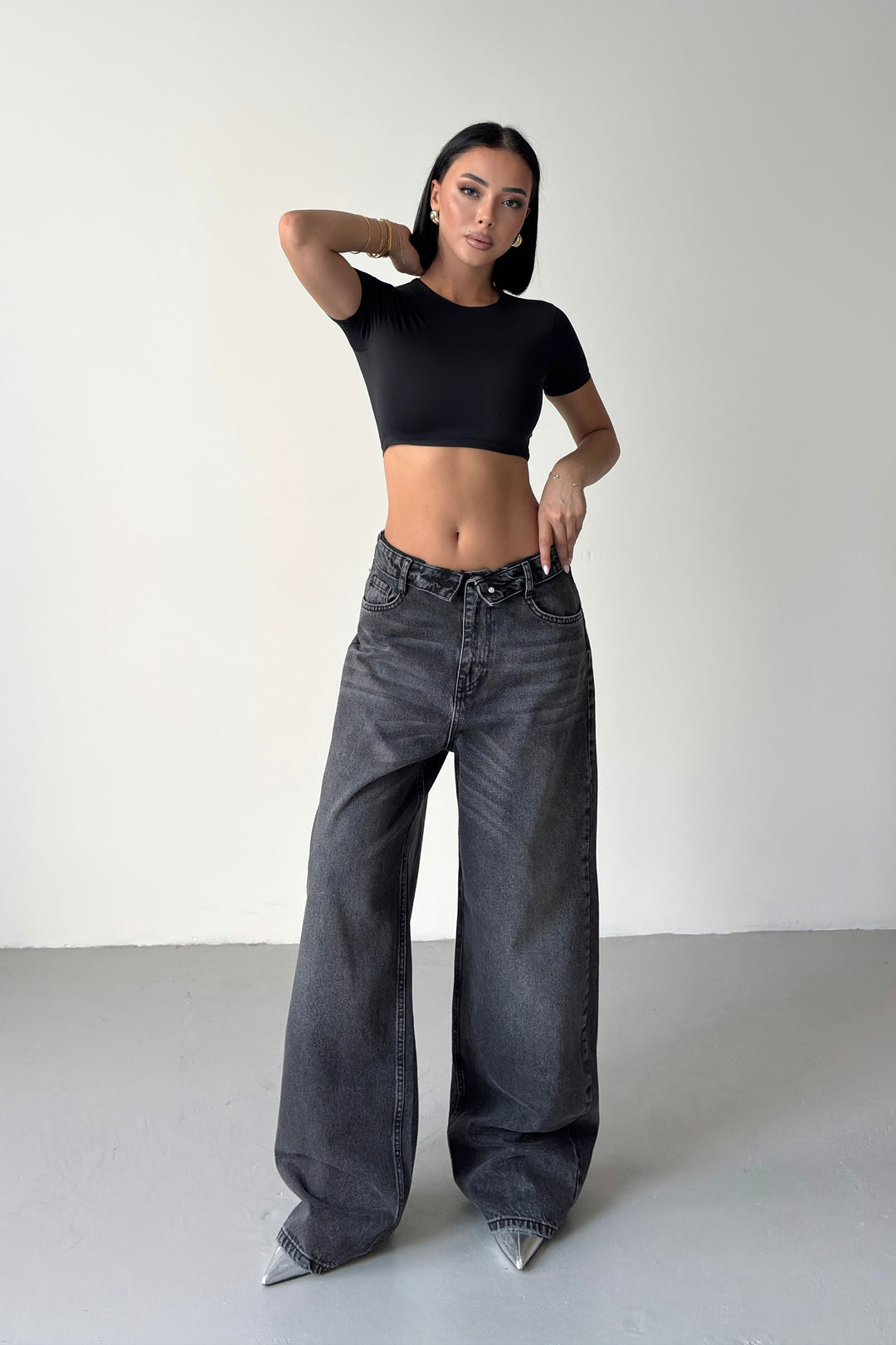 Routines Folded Waist Jeans - Washed Black 4545