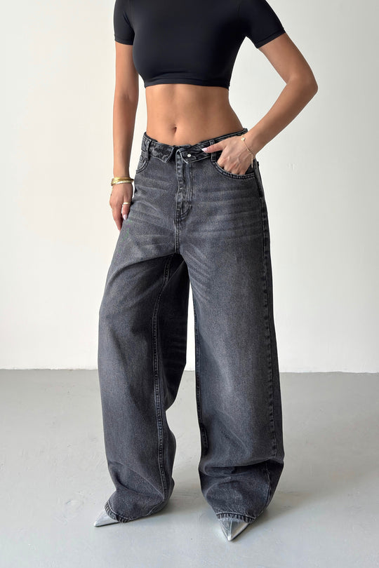 Routines Folded Waist Jeans - Washed Black 4545