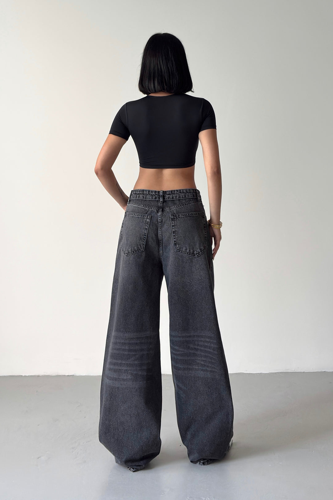 Routines Folded Waist Jeans - Washed Black 4545