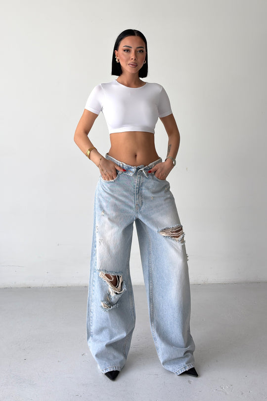 Routines Folded Waist Ripped Baggy Jeans 1480-11