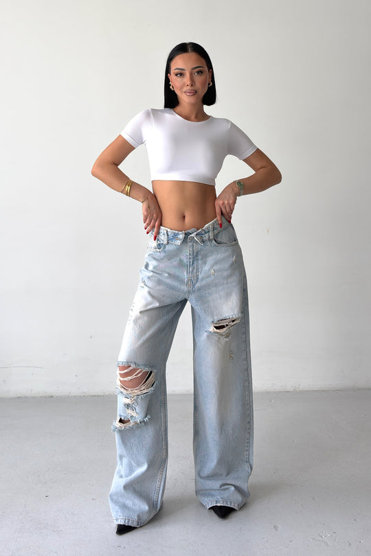 Routines Folded Waist Ripped Baggy Jeans 1480-11