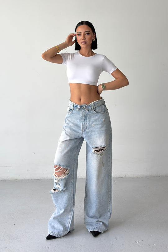 Routines Folded Waist Ripped Baggy Jeans 1480-11