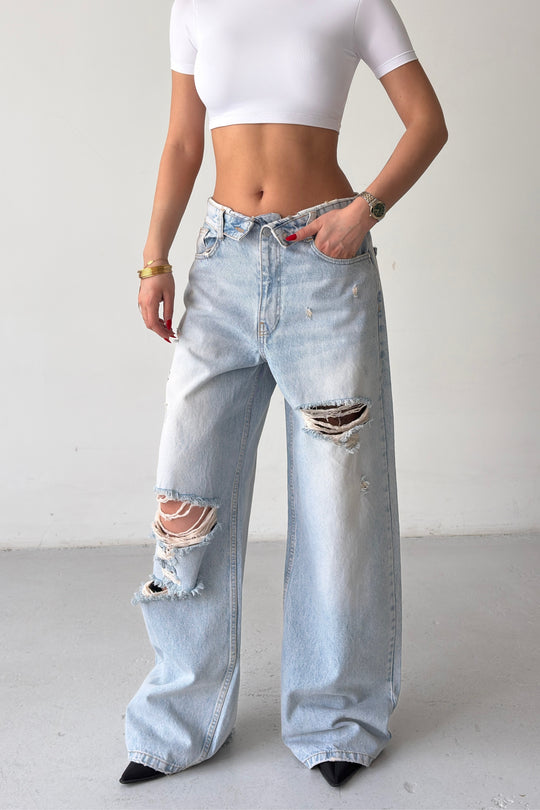 Routines Folded Waist Ripped Baggy Jeans 1480-11