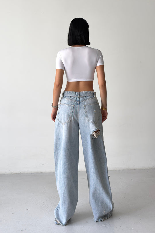 Routines Folded Waist Ripped Baggy Jeans 1480-11