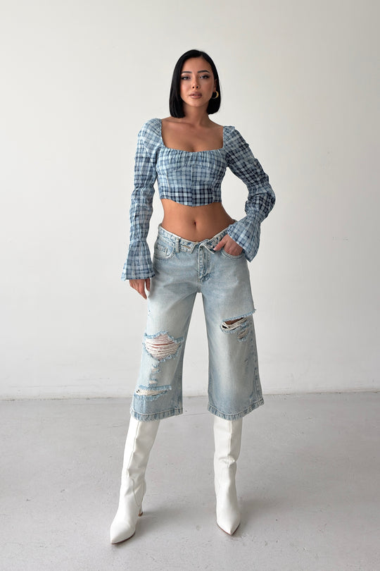 Routines Folded Waist Ripped Jorts - Light Blue 4556 - ROUTINES