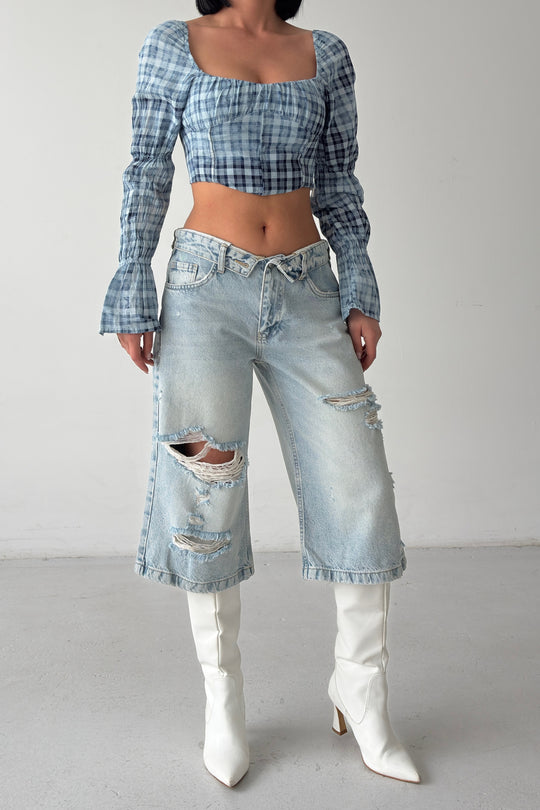 Routines Folded Waist Ripped Jorts - Light Blue 4556 - ROUTINES
