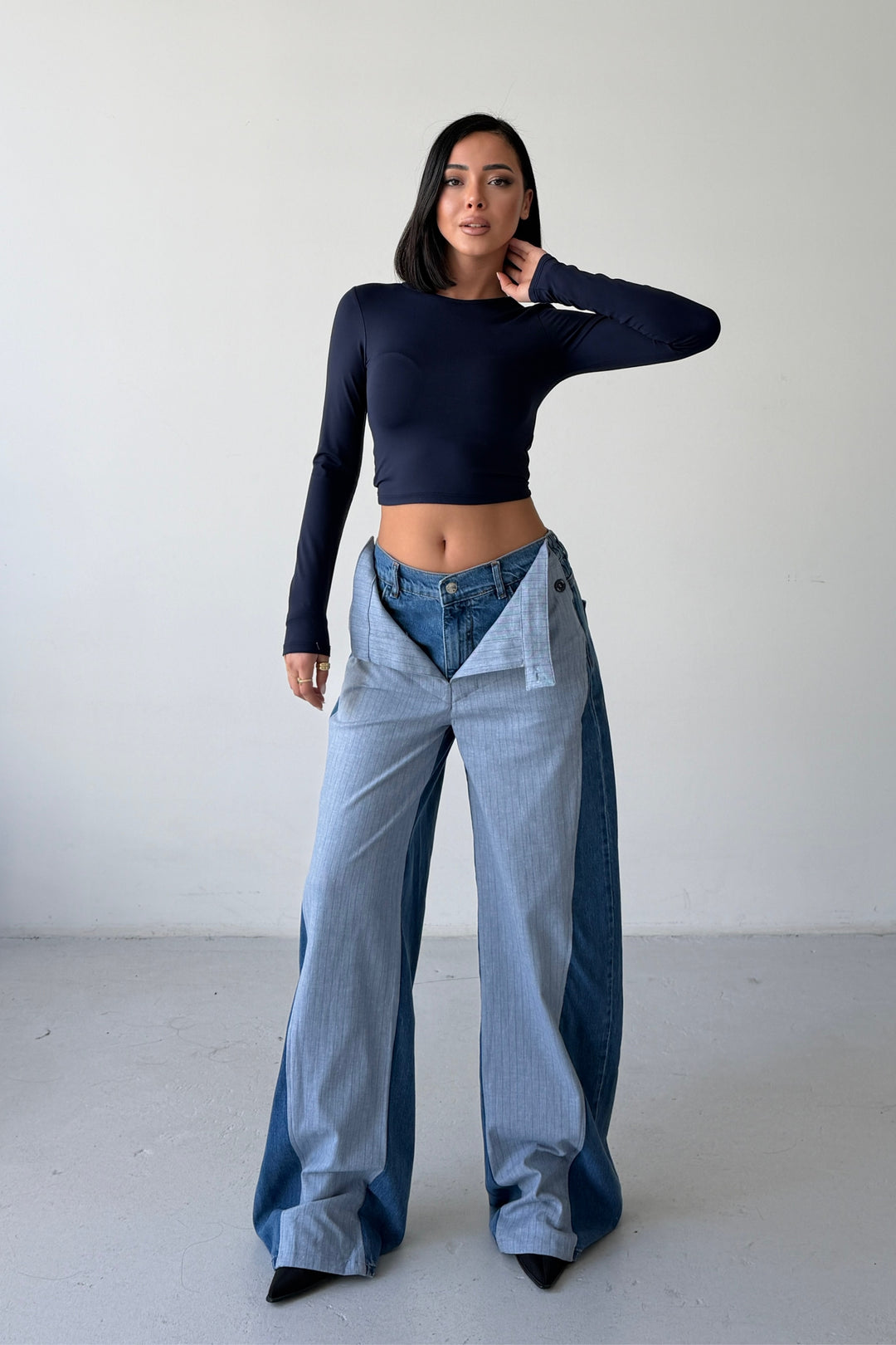 Routines Folded Waist Two Tone Jeans 1930