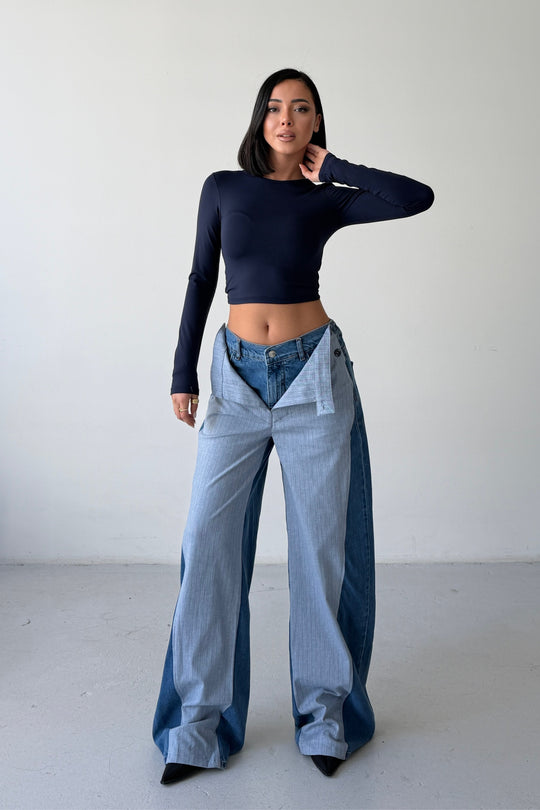 Routines Folded Waist Two Tone Jeans 1930