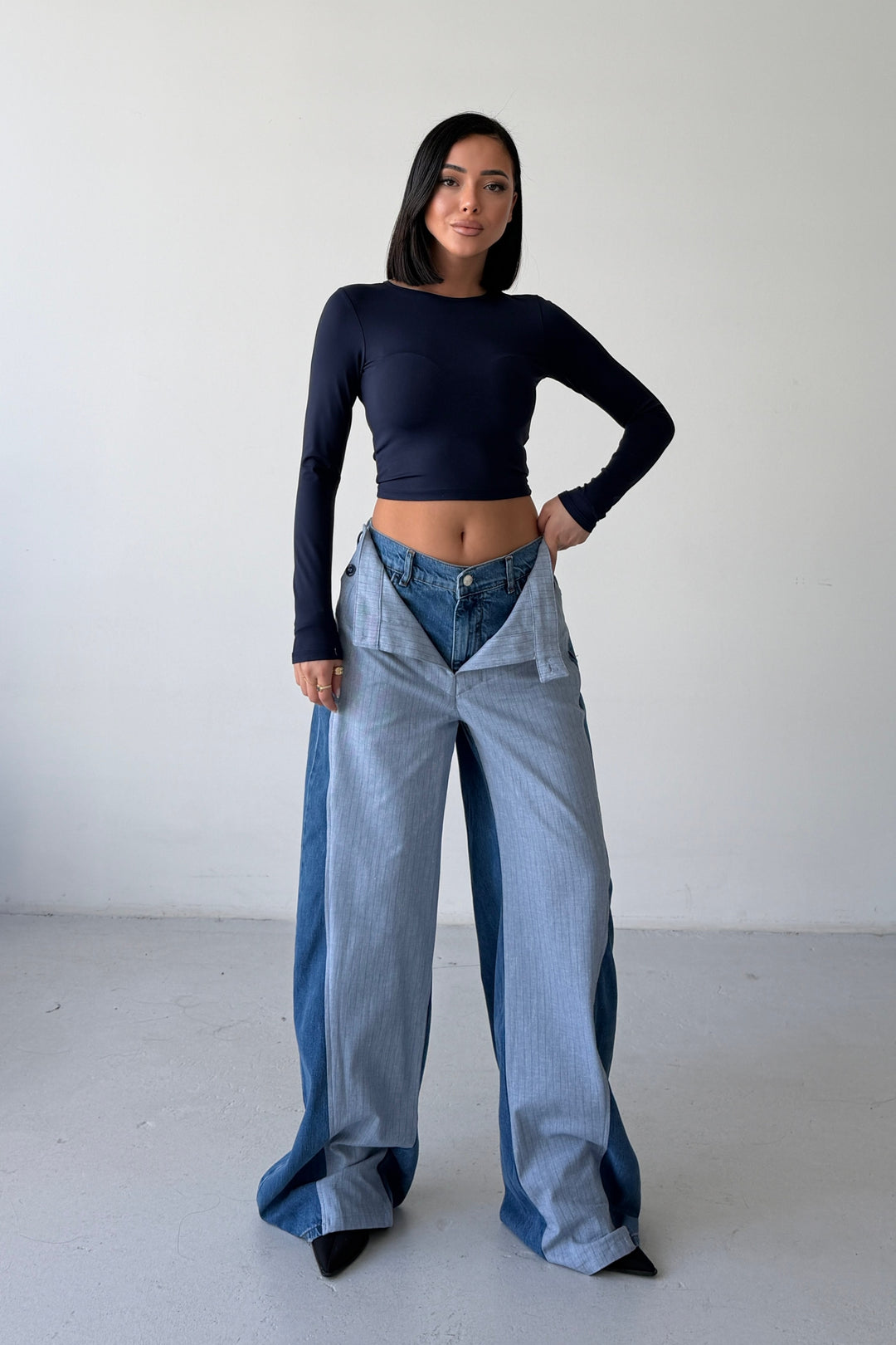 Routines Folded Waist Two Tone Jeans 1930