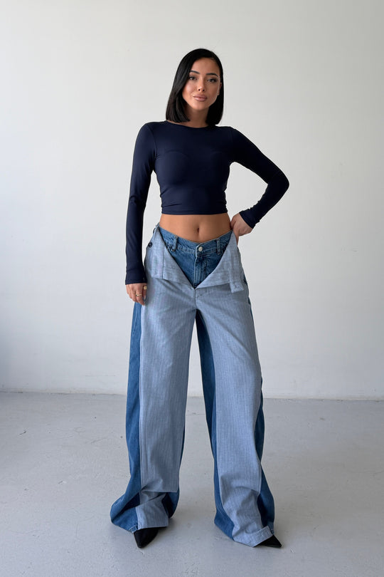 Routines Folded Waist Two Tone Jeans 1930