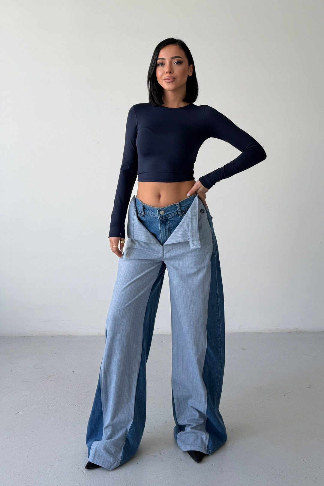 Routines Folded Waist Two Tone Jeans 1930