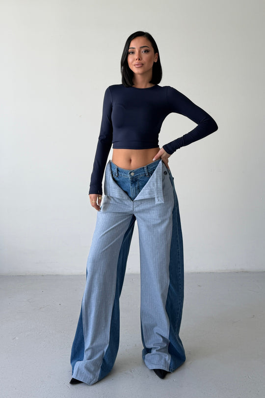 Routines Folded Waist Two Tone Jeans 1930