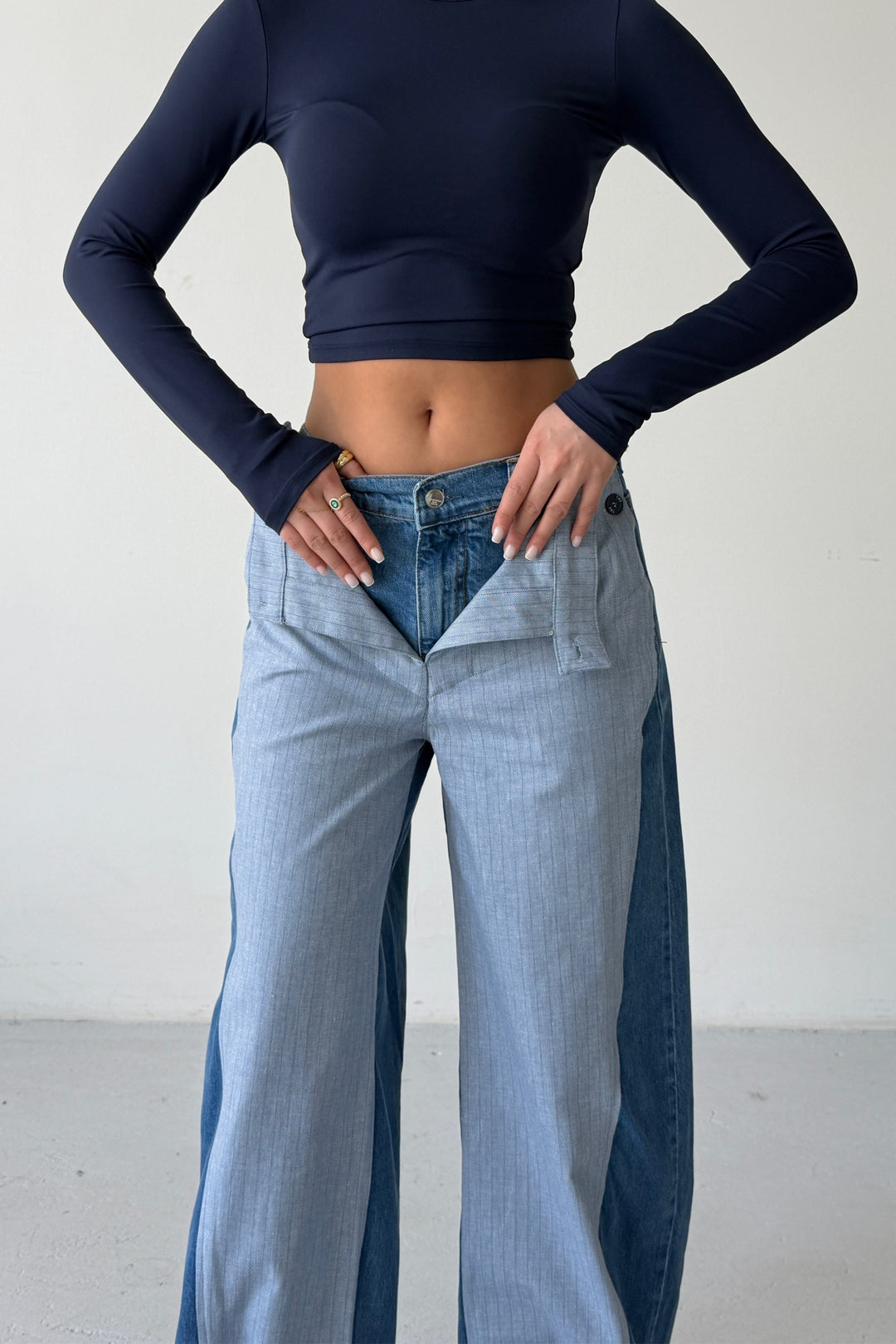 Routines Folded Waist Two Tone Jeans 1930