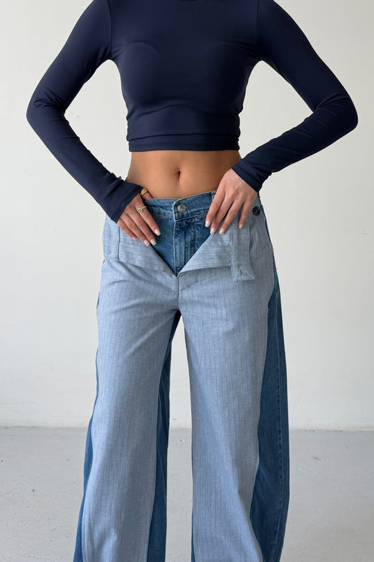 Routines Folded Waist Two Tone Jeans 1930
