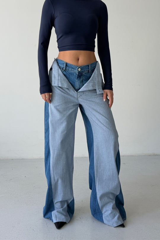 Routines Folded Waist Two Tone Jeans 1930