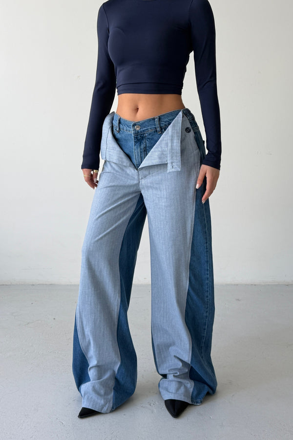 Routines Folded Waist Two Tone Jeans 1930