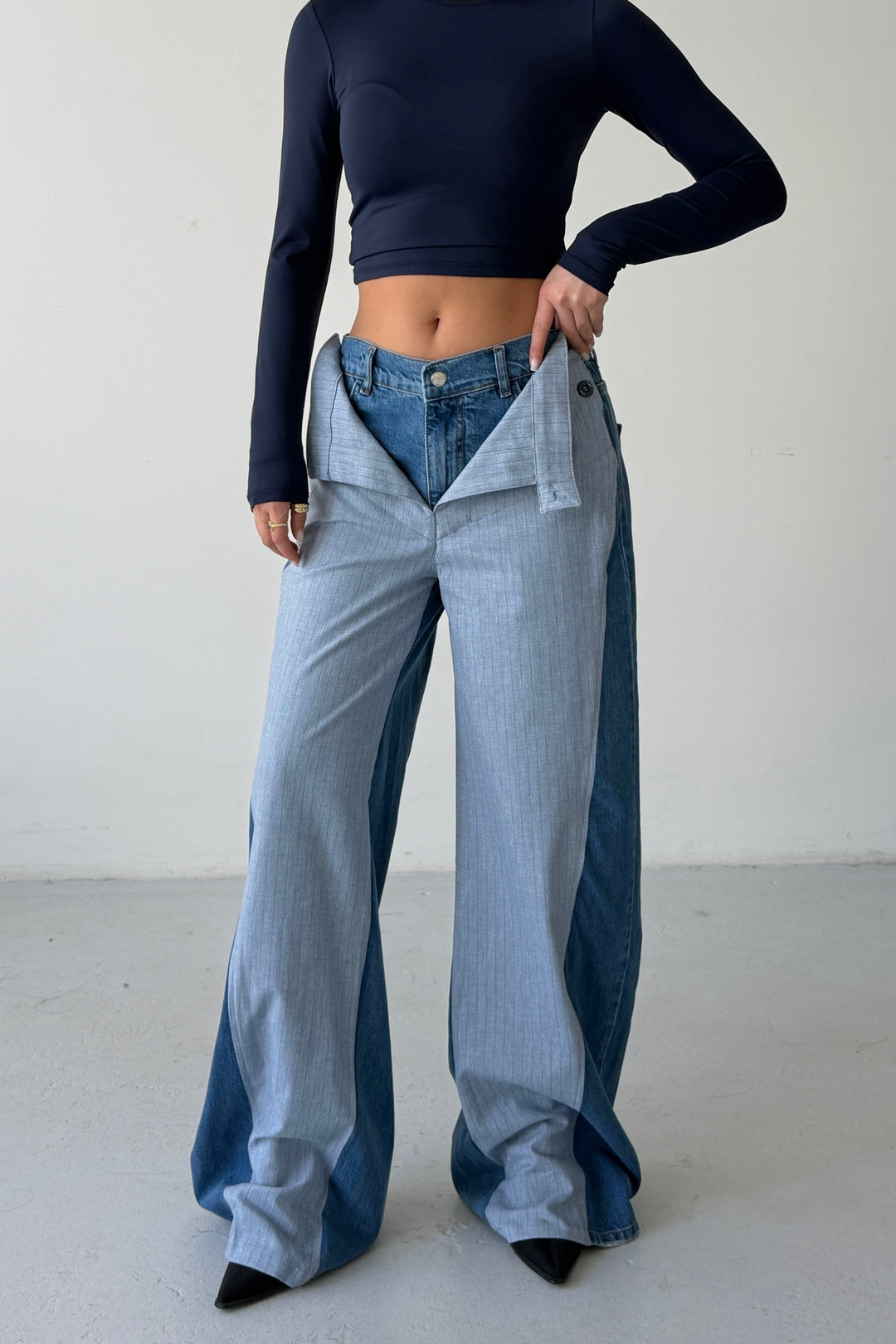 Routines Folded Waist Two Tone Jeans 1930