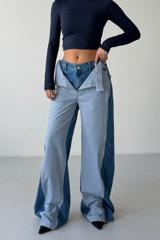 Routines Folded Waist Two Tone Jeans 1930