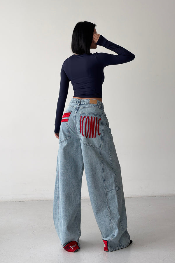 Routines ICONIC Detail Baggy Jeans - Mid Blue 4670