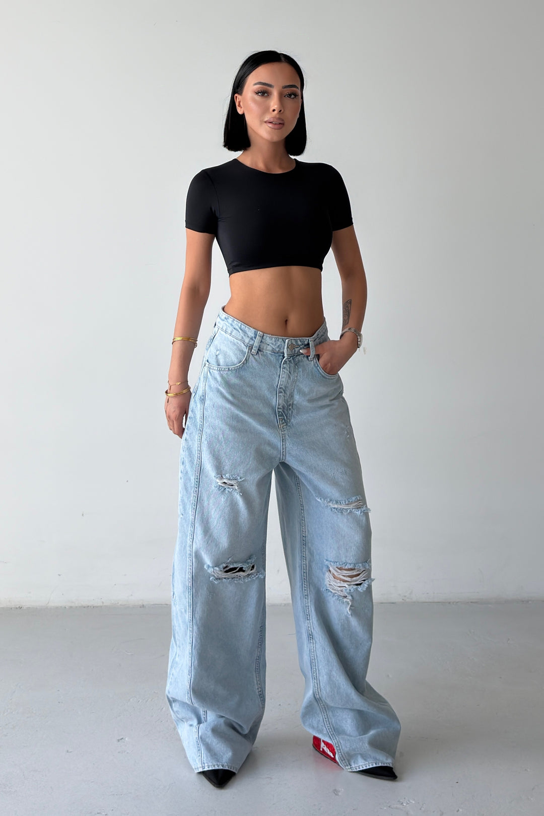 Routines ICONIC Ripped Baggy Jeans - Light Blue 4670