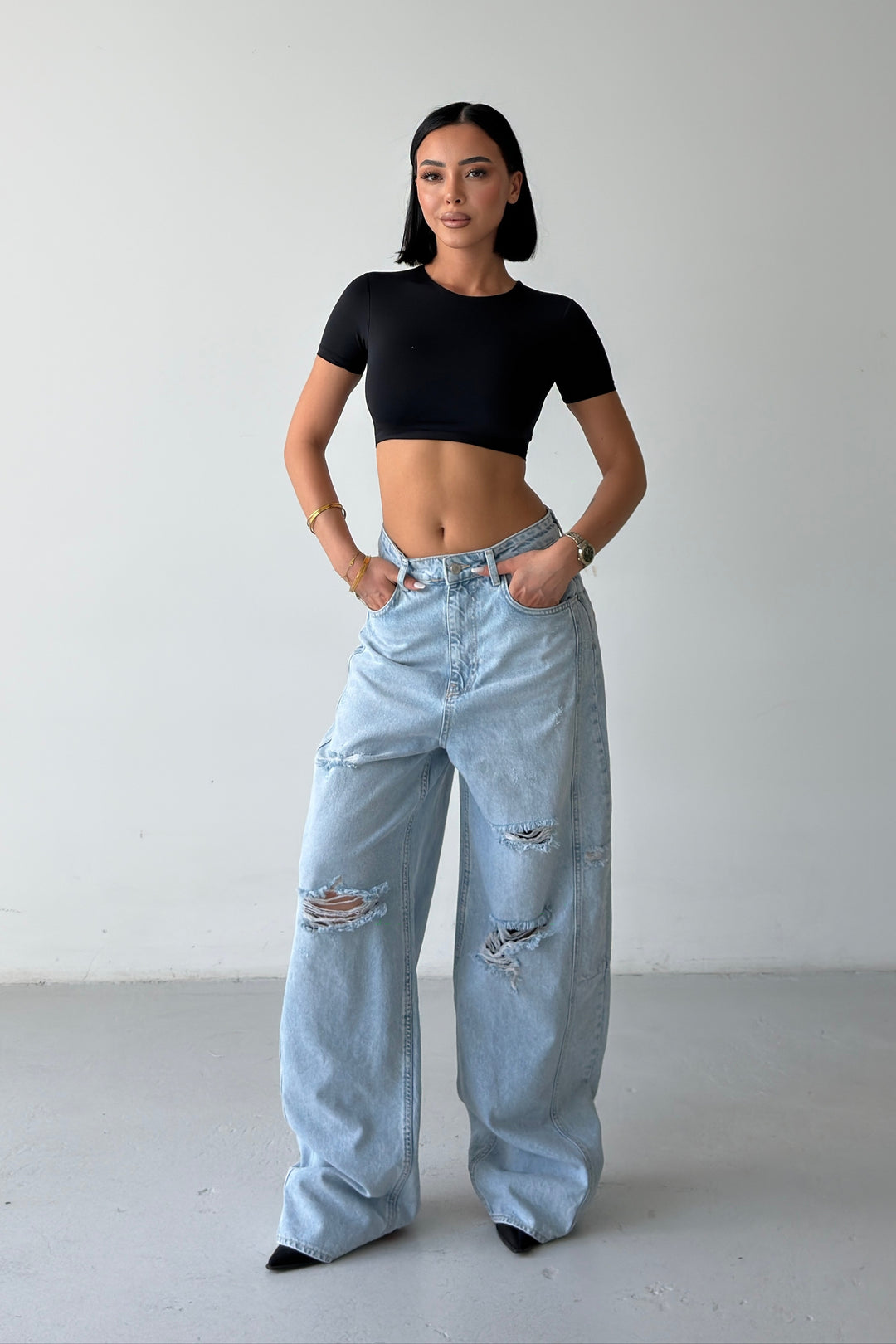 Routines ICONIC Ripped Baggy Jeans - Light Blue 4670