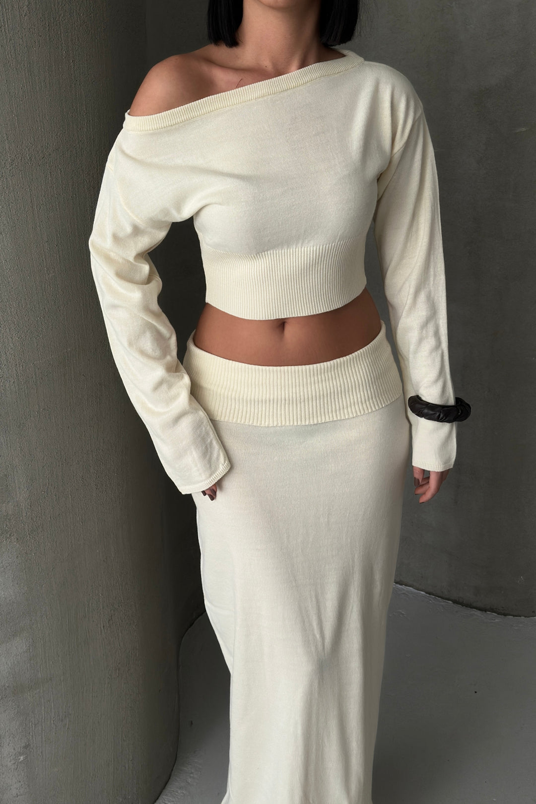 Routines Knitted Off-Shoulder Co-Ord - Cream 4069 Set Routines Fashion