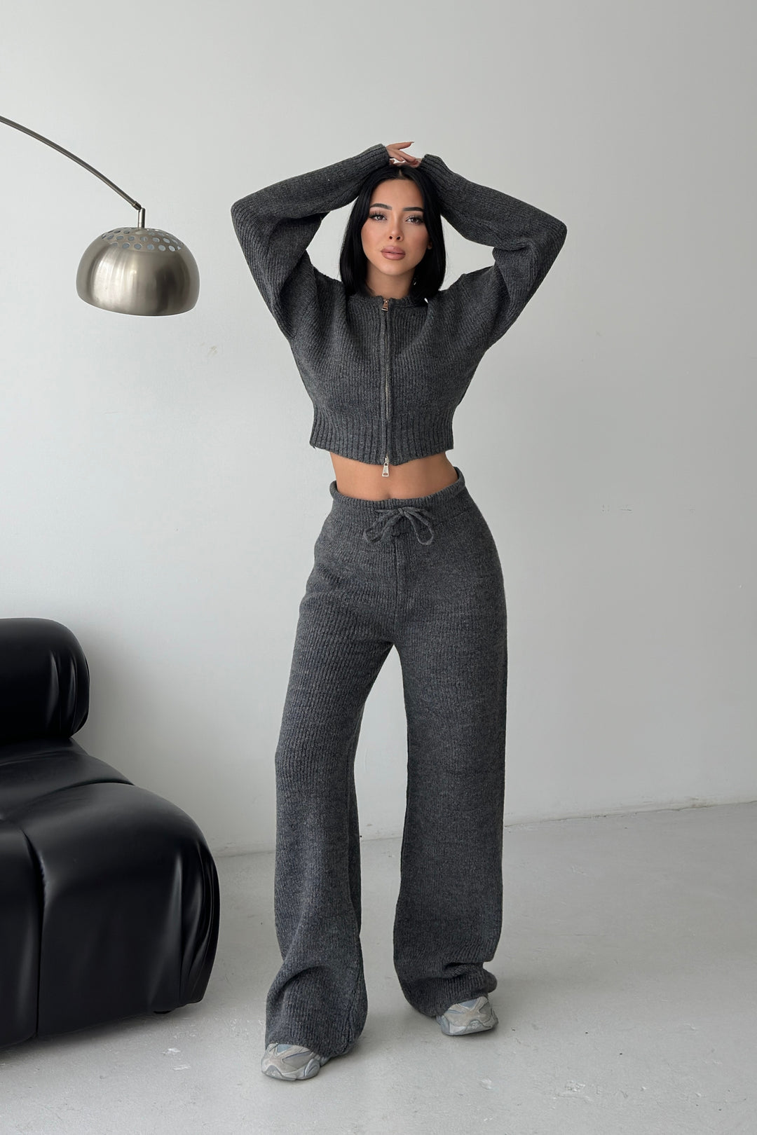 Routines Knitted Zipper Co-ord Set - Grey 3979 Set Routines Fashion