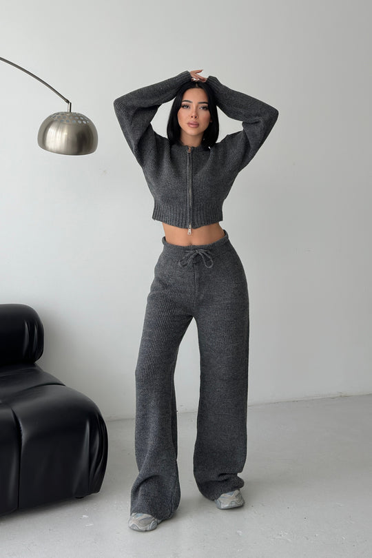 Routines Knitted Zipper Co-ord Set - Grey 3979 Set Routines Fashion