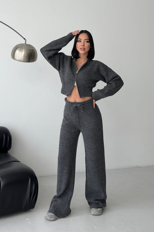 Routines Knitted Zipper Co-ord Set - Grey 3979 Set Routines Fashion