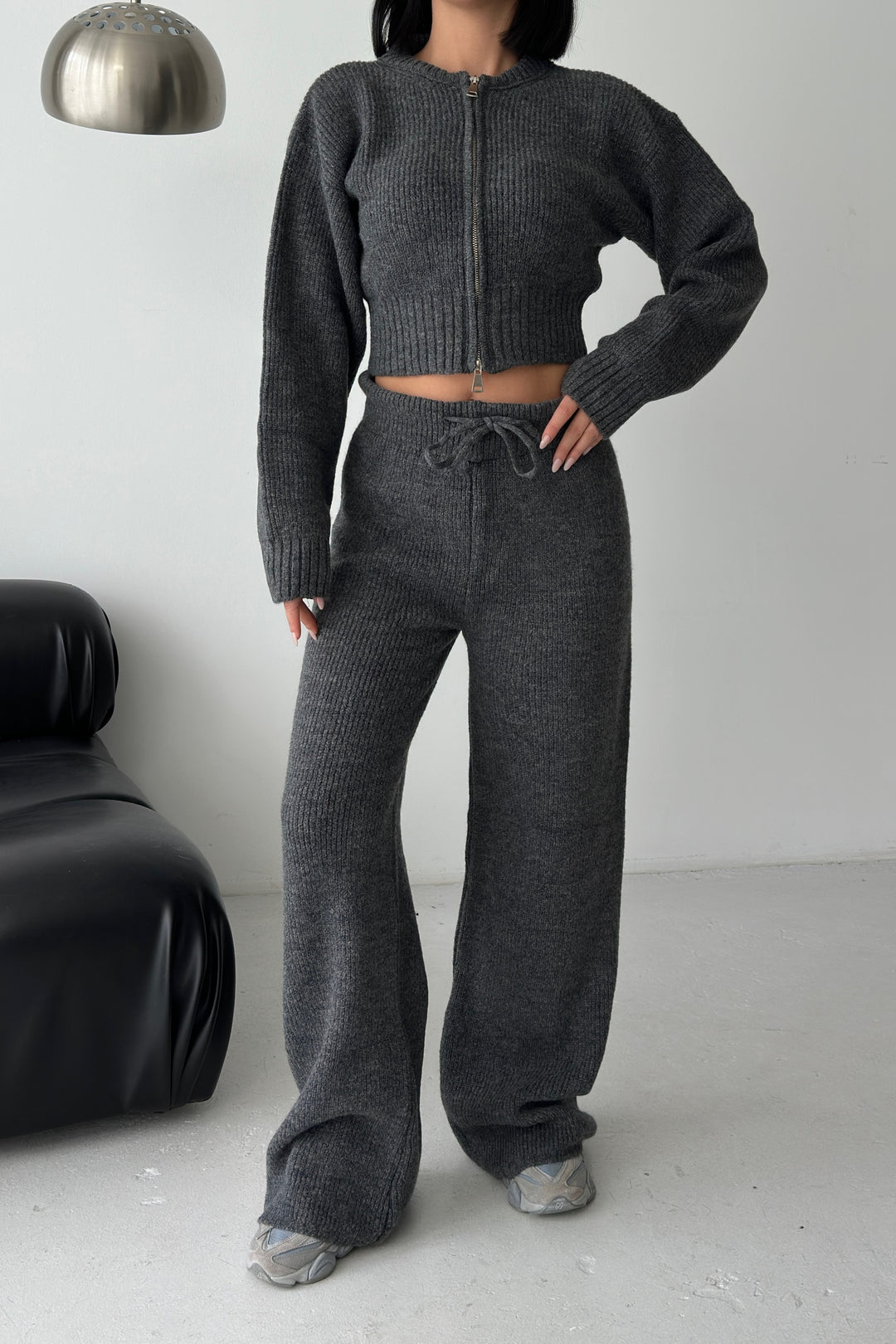 Routines Knitted Zipper Co-ord Set - Grey 3979 Set Routines Fashion