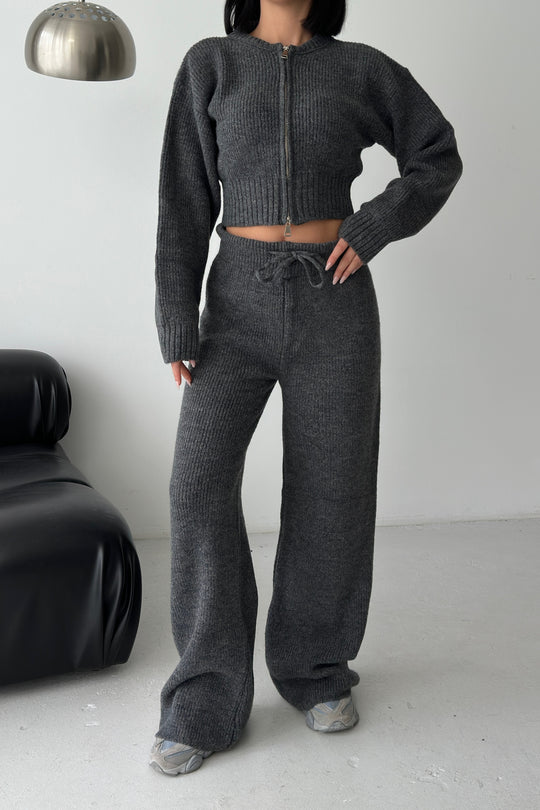 Routines Knitted Zipper Co-ord Set - Grey 3979 Set Routines Fashion
