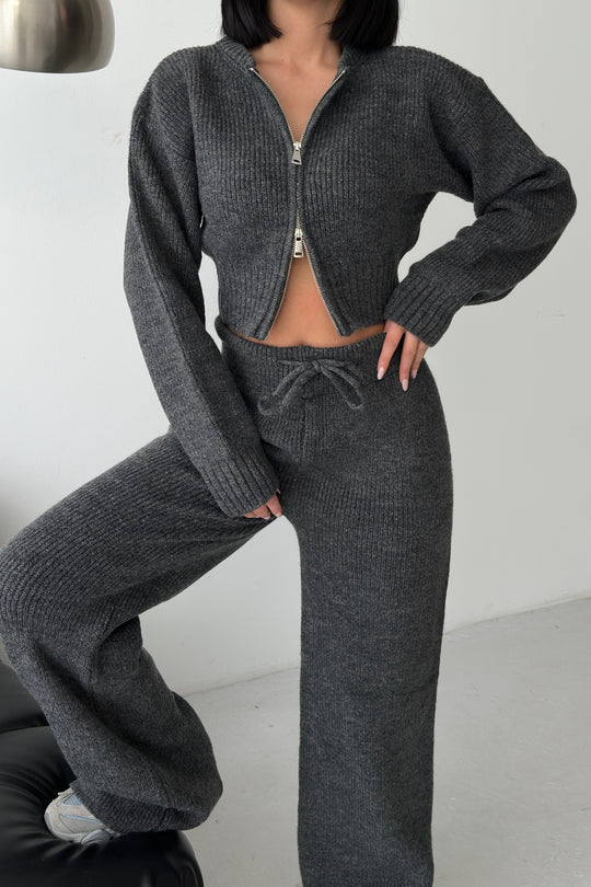 Routines Knitted Zipper Co-ord Set - Grey 3979 Set Routines Fashion