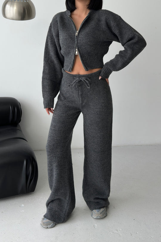 Routines Knitted Zipper Co-ord Set - Grey 3979 Set Routines Fashion