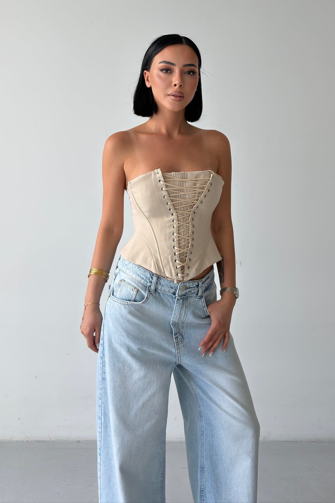 Routines Lace-up Corset Top - Beige 2818